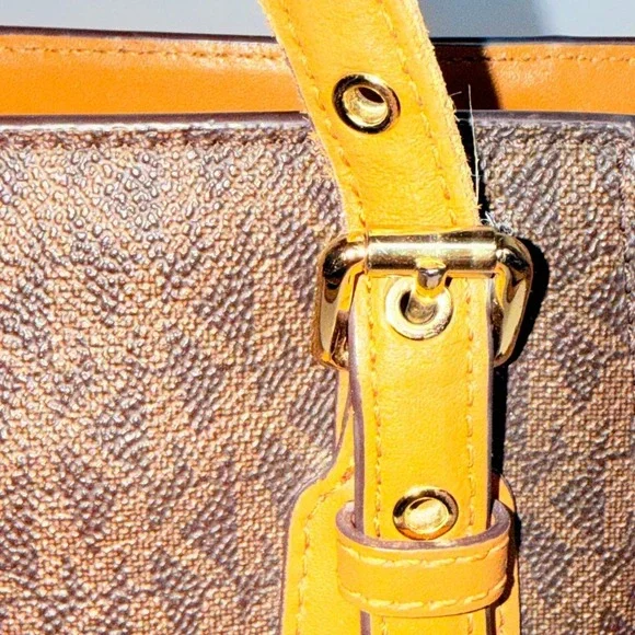 Michael Kors Women's Tote Bag Brown MK Logo Leather Trim Large - Picture 14 of 16